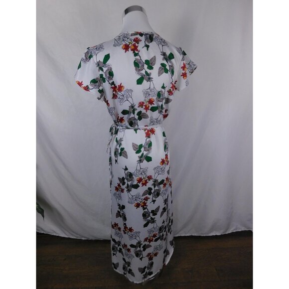 jenn & jo Dress Womens Small White Floral Wrap V-Neck Short Sleeve Tie Waist - Picture 7 of 11